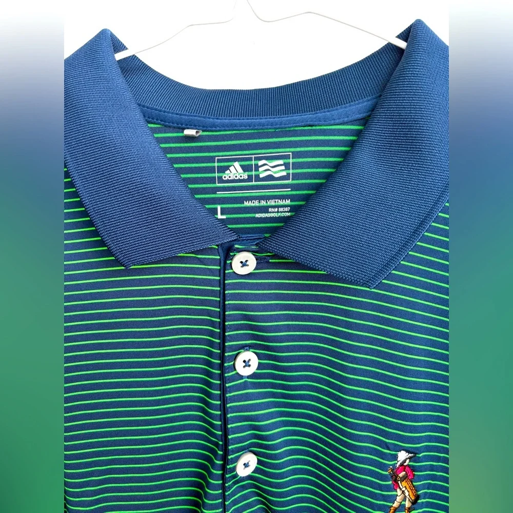 ADIDAS | Navy Blue and Green striped Polo |  Men’s Size Large
